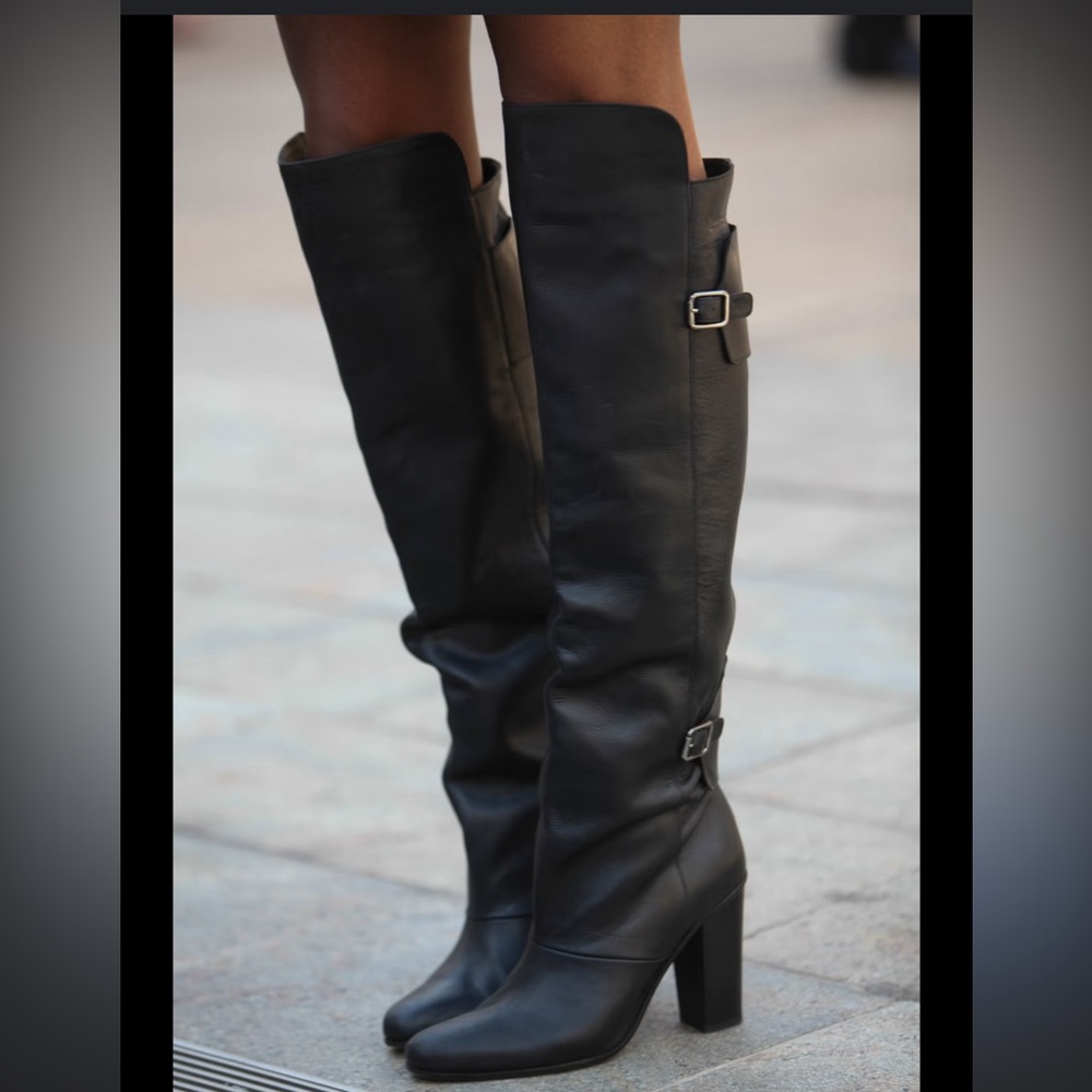 H&M Leather Black Knee-High Boots W8